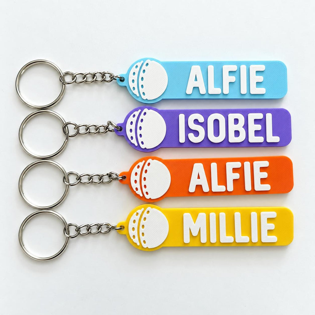 Personalised Name Cricket Ball Keyring - Backpack Keychain Club Kit Bag Dad Gift