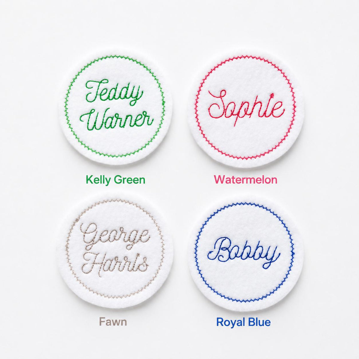 Personalised Embroidered Text Circle Patch Iron On & Sew On Custom Name Badge