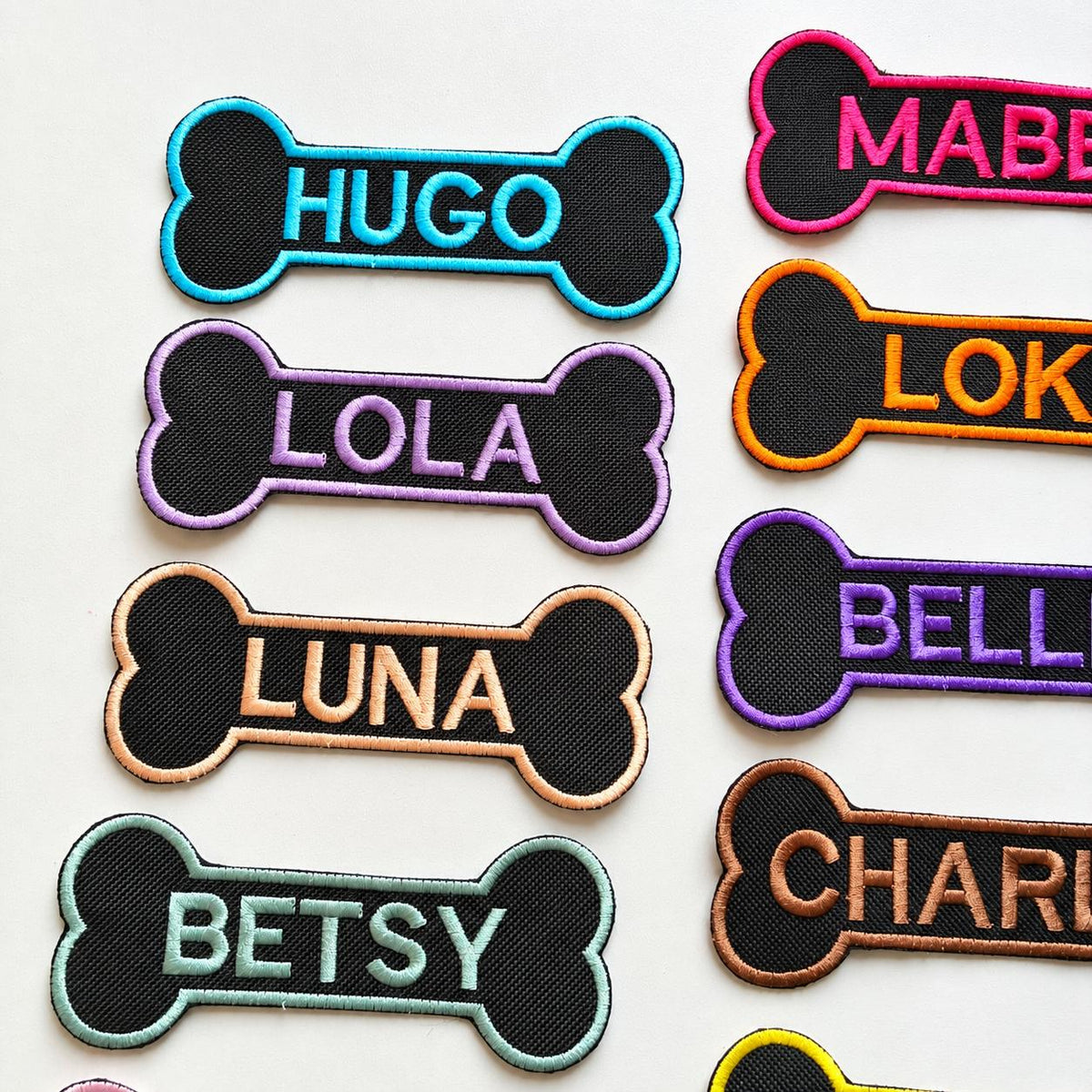 Personalised Embroidered Bone Patches Sew/Iron/VELCRO® Dog Name Harness Badge