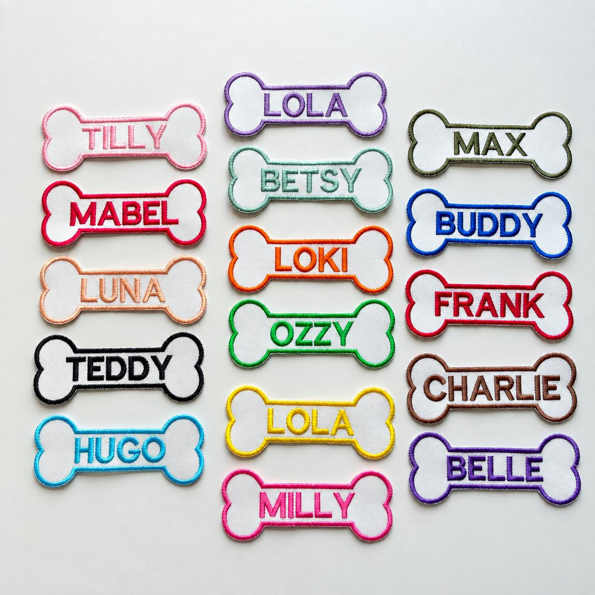 Personalised Embroidered Bone Patches Sew/Iron/VELCRO® Dog Name Harness Badge