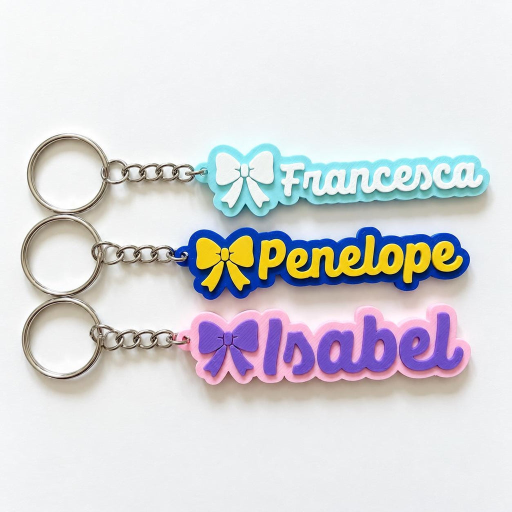 Personalised Name Keyring - Girls Bow Dance Cheer Backpack Keychain Bag Charm