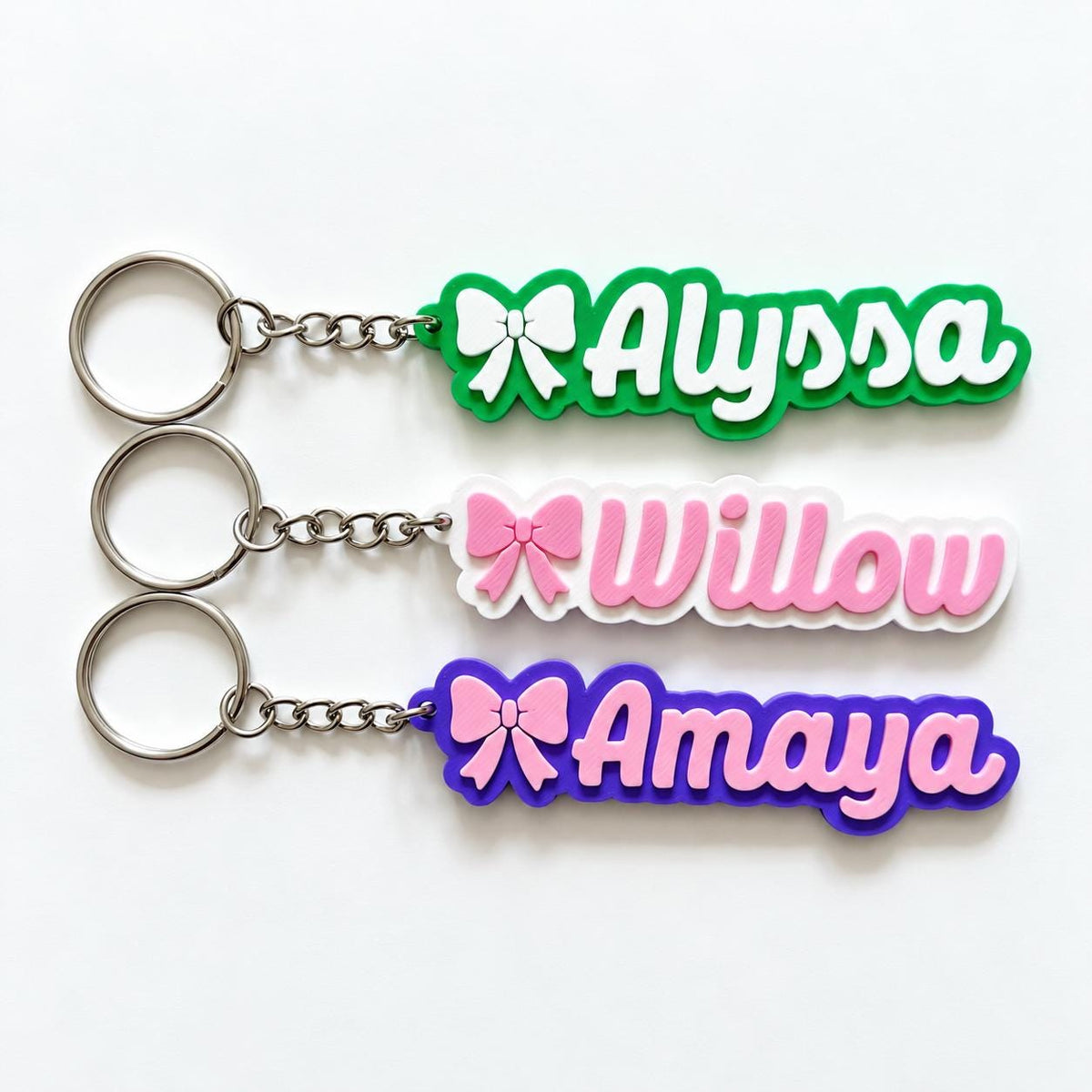 Personalised Name Keyring - Girls Bow Dance Cheer Backpack Keychain Bag Charm