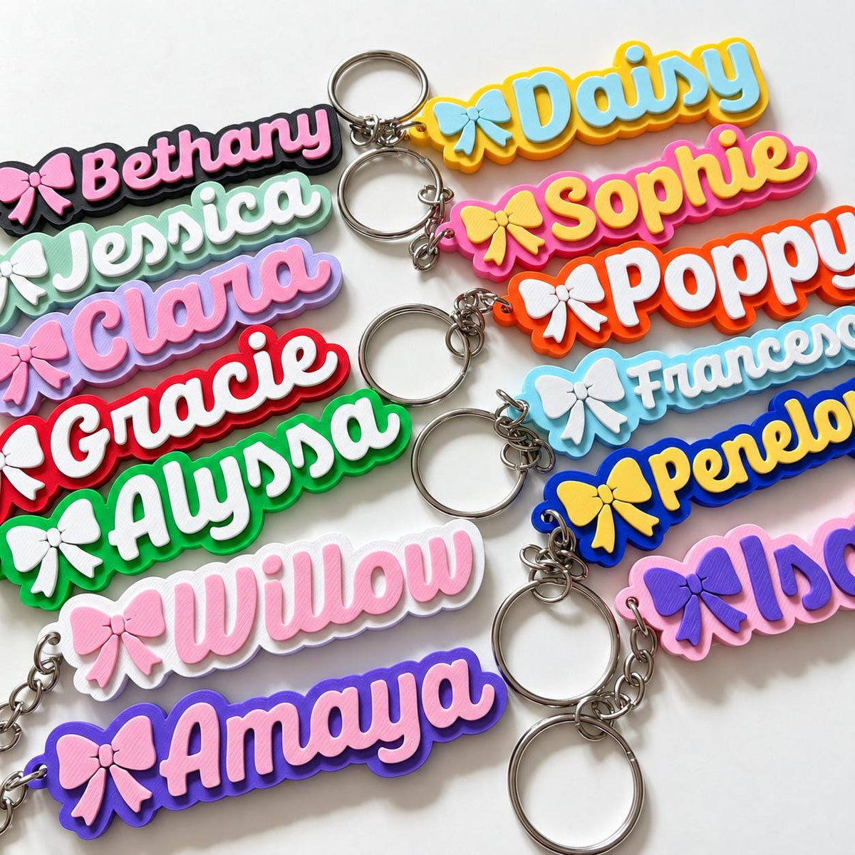 Personalised Name Keyring - Girls Bow Dance Cheer Backpack Keychain Bag Charm