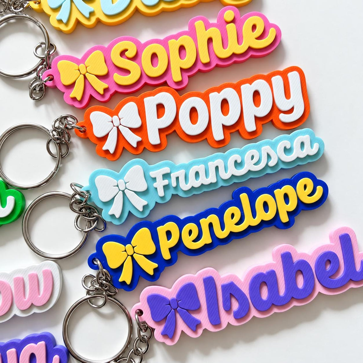 Personalised Name Keyring - Girls Bow Dance Cheer Backpack Keychain Bag Charm