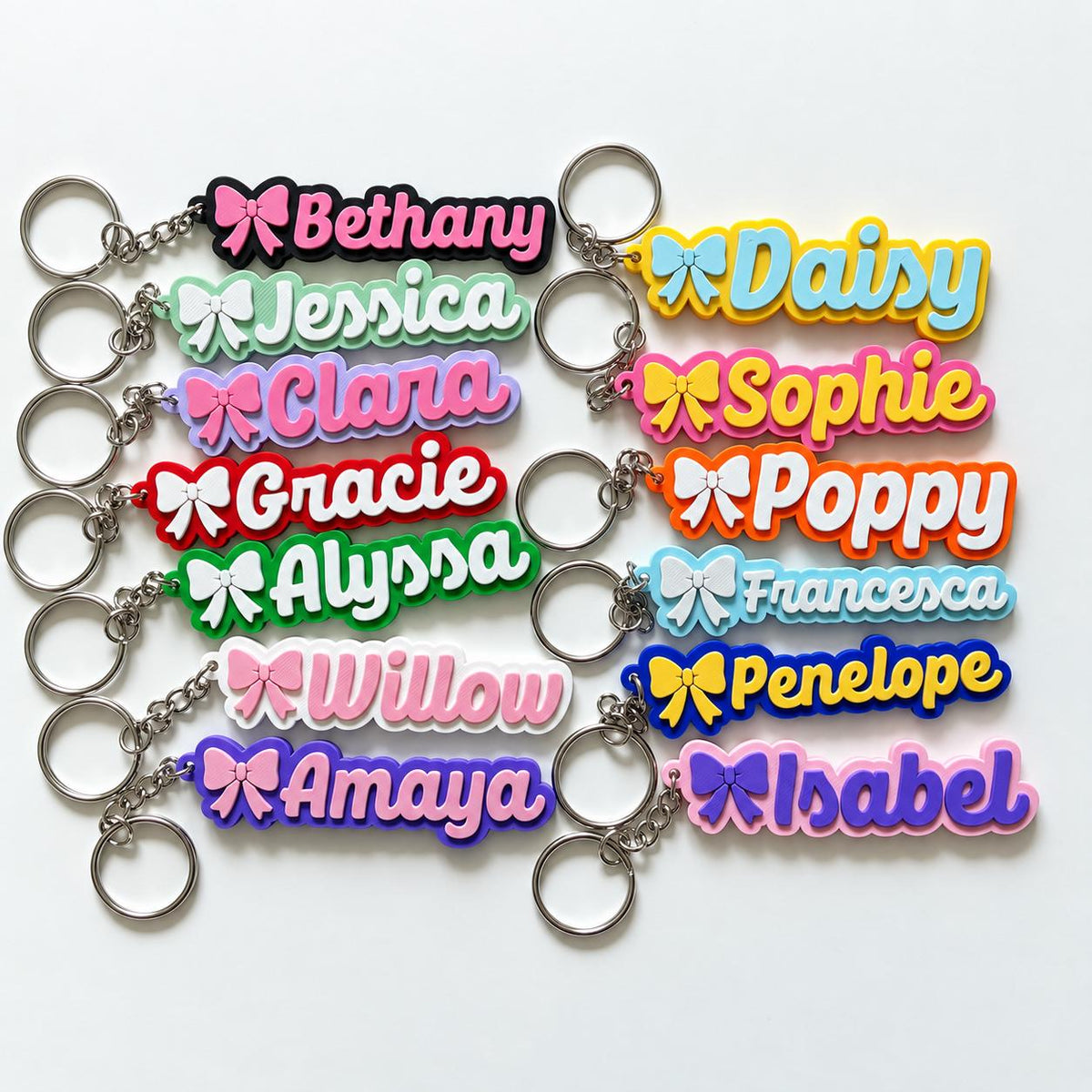 Personalised Name Keyring - Girls Bow Dance Cheer Backpack Keychain Bag Charm