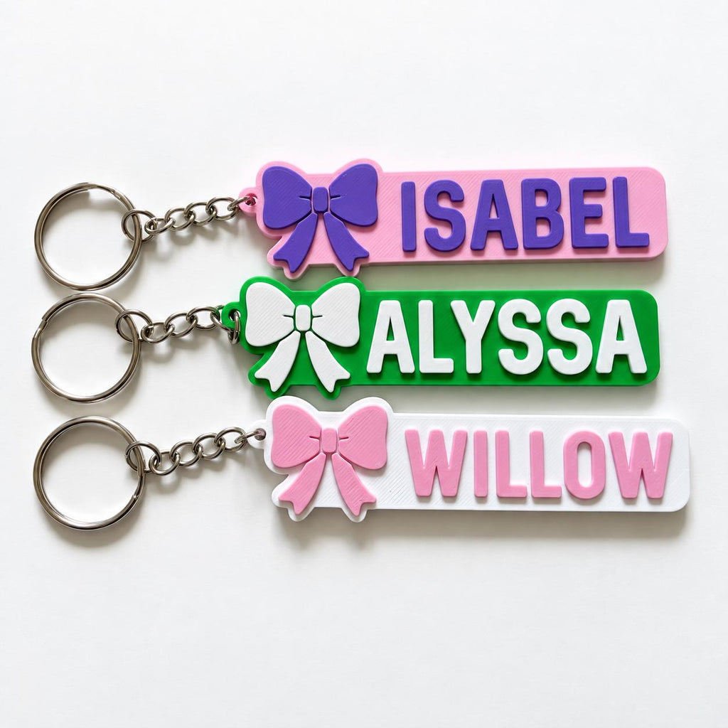 Personalised Name Keyring - Girls Bow Dance Cheer Backpack Keychain Bag Charm