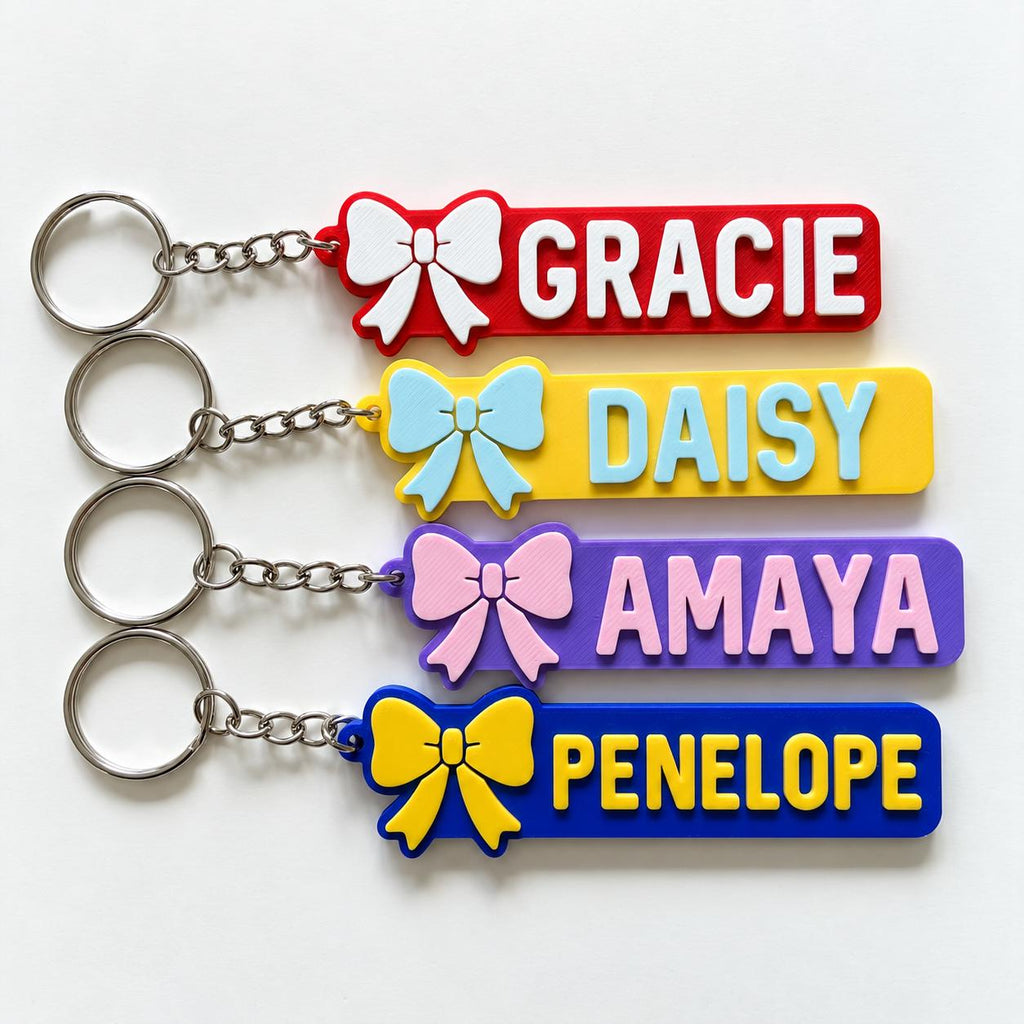Personalised Name Keyring - Girls Bow Dance Cheer Backpack Keychain Bag Charm