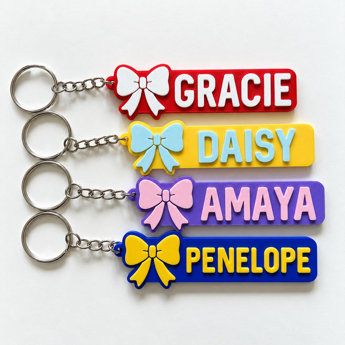Personalised Name Keyring - Girls Bow Dance Cheer Backpack Keychain Bag Charm