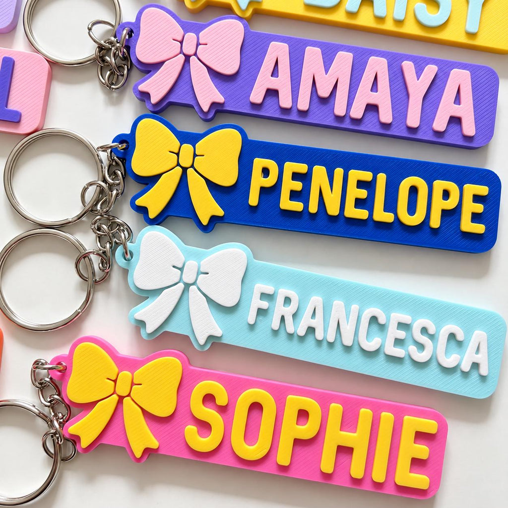 Personalised Name Keyring - Girls Bow Dance Cheer Backpack Keychain Bag Charm