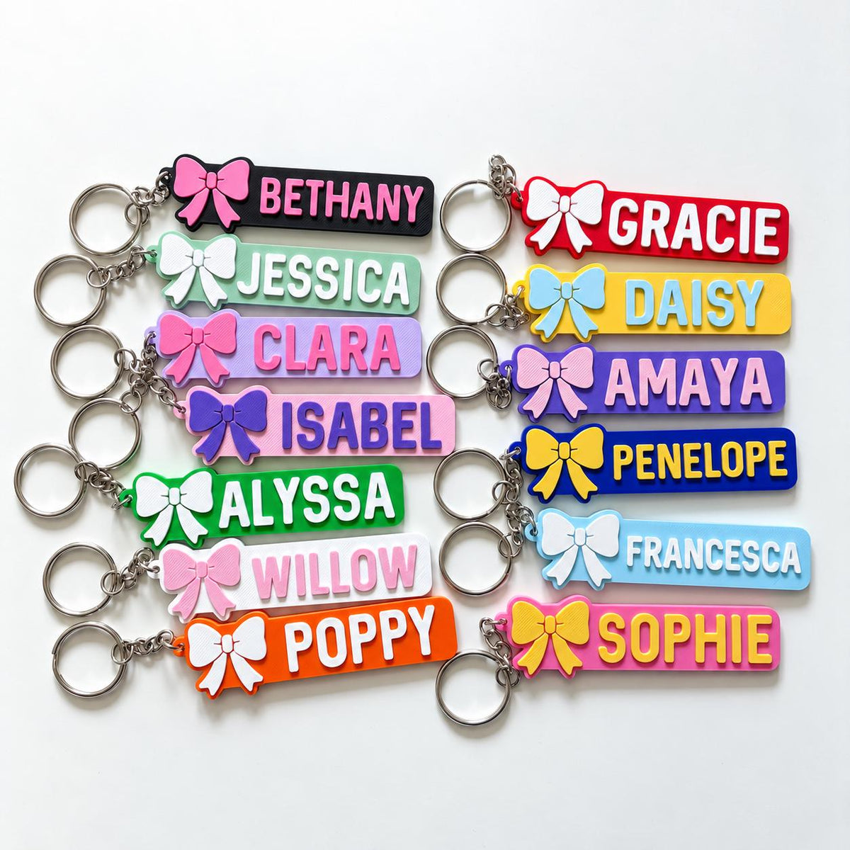 Personalised Name Keyring - Girls Bow Dance Cheer Backpack Keychain Bag Charm