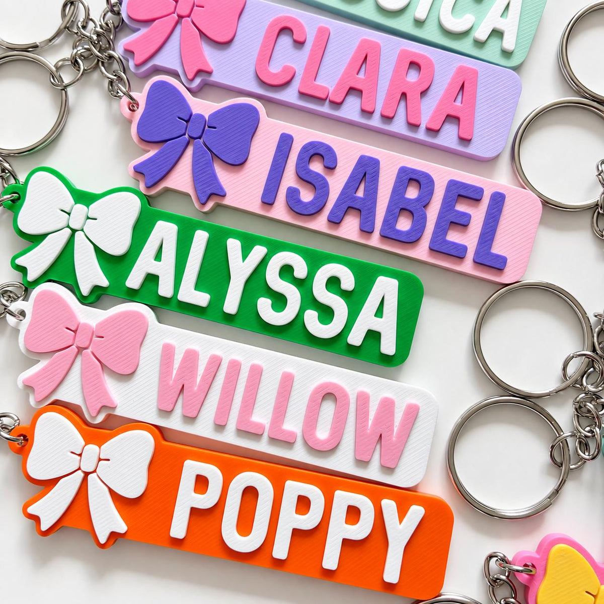 Personalised Name Keyring - Girls Bow Dance Cheer Backpack Keychain Bag Charm