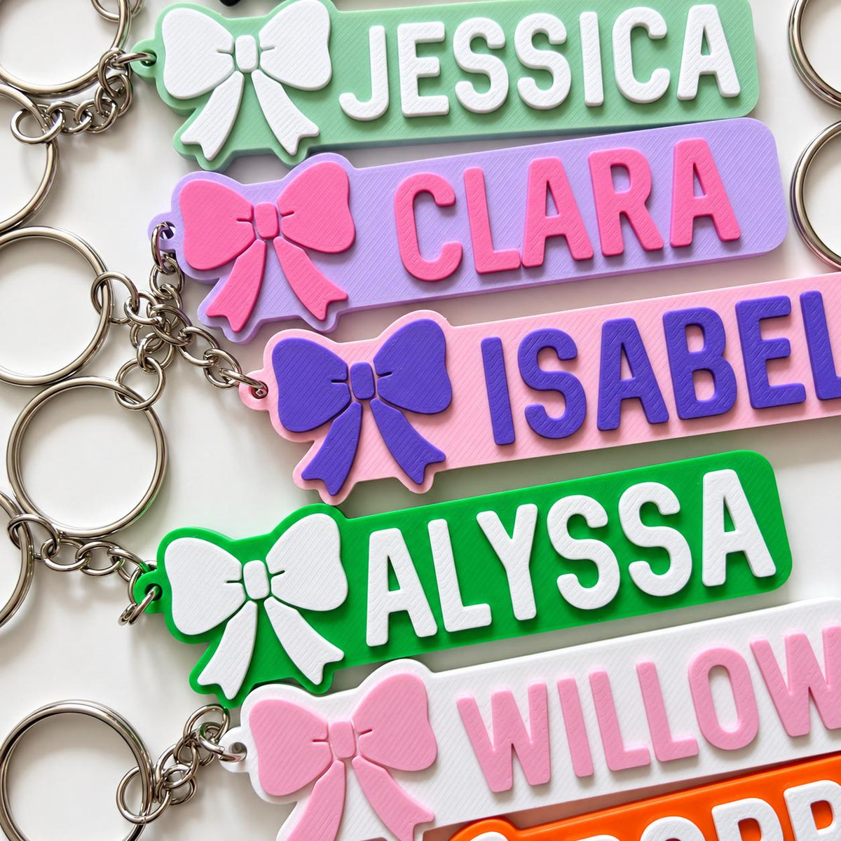 Personalised Name Keyring - Girls Bow Dance Cheer Backpack Keychain Bag Charm