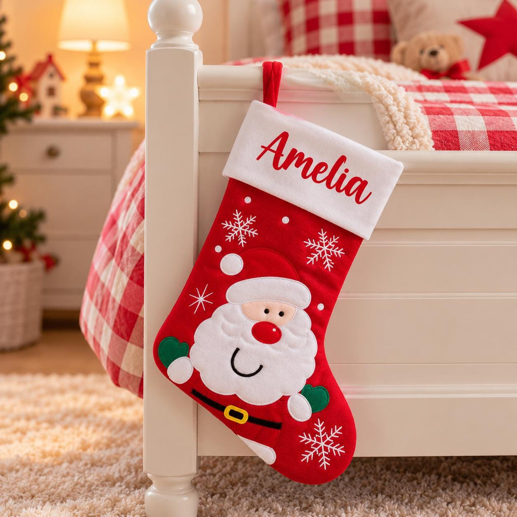 Personalised Plush Christmas Stocking - Childrens Name Santa Snowman Reindeer