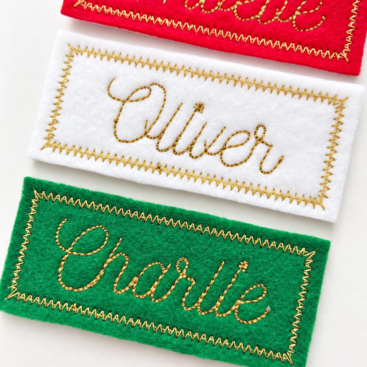 Personalised Embroidered Name Patch Kids Christmas Stocking Tags Sew & Iron On