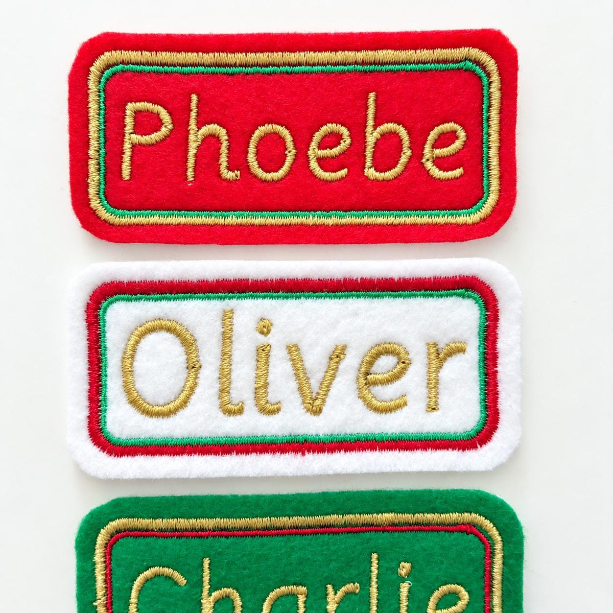 Personalised Embroidered Name Patch Kids Christmas Stocking Tags Sew & Iron On
