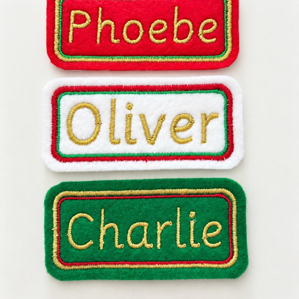 Personalised Embroidered Name Patch Kids Christmas Stocking Tags Sew & Iron On