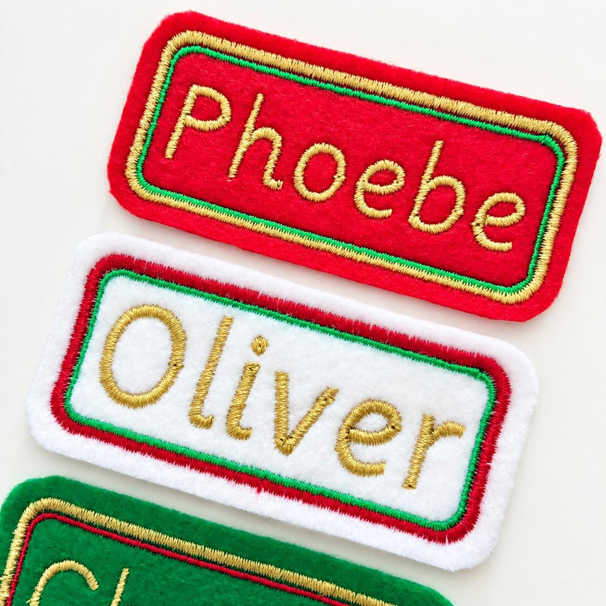 Personalised Embroidered Name Patch Kids Christmas Stocking Tags Sew & Iron On