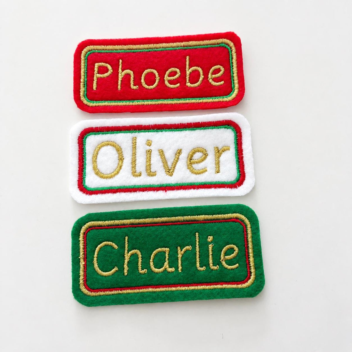 Personalised Embroidered Name Patch Kids Christmas Stocking Tags Sew & Iron On