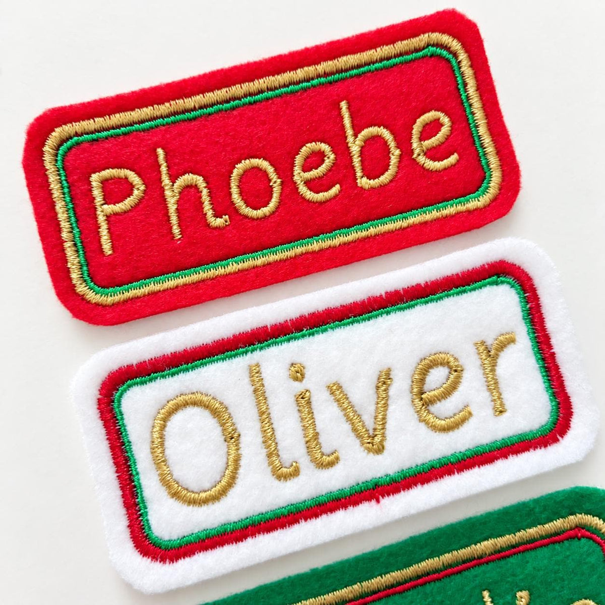 Personalised Embroidered Name Patch Kids Christmas Stocking Tags Sew & Iron On