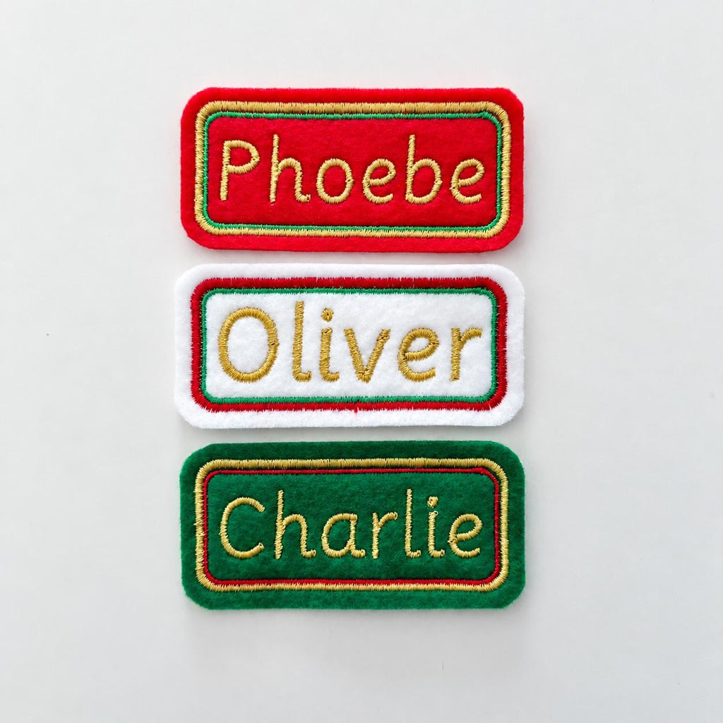 Personalised Embroidered Name Patch Kids Christmas Stocking Tags Sew & Iron On