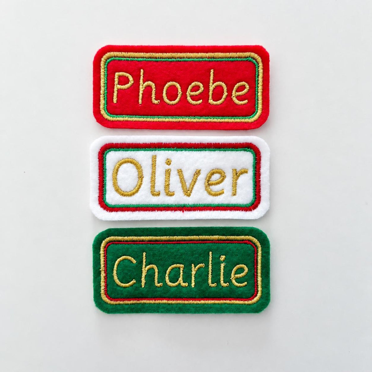 Personalised Embroidered Name Patch Kids Christmas Stocking Tags Sew & Iron On