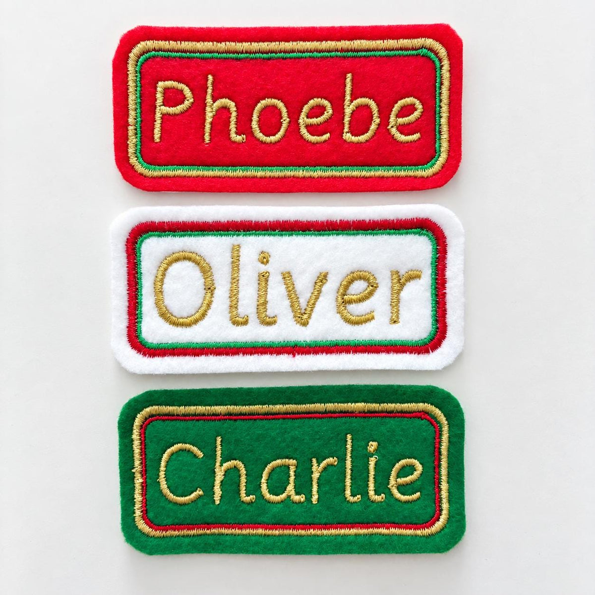 Personalised Embroidered Name Patch Kids Christmas Stocking Tags Sew & Iron On