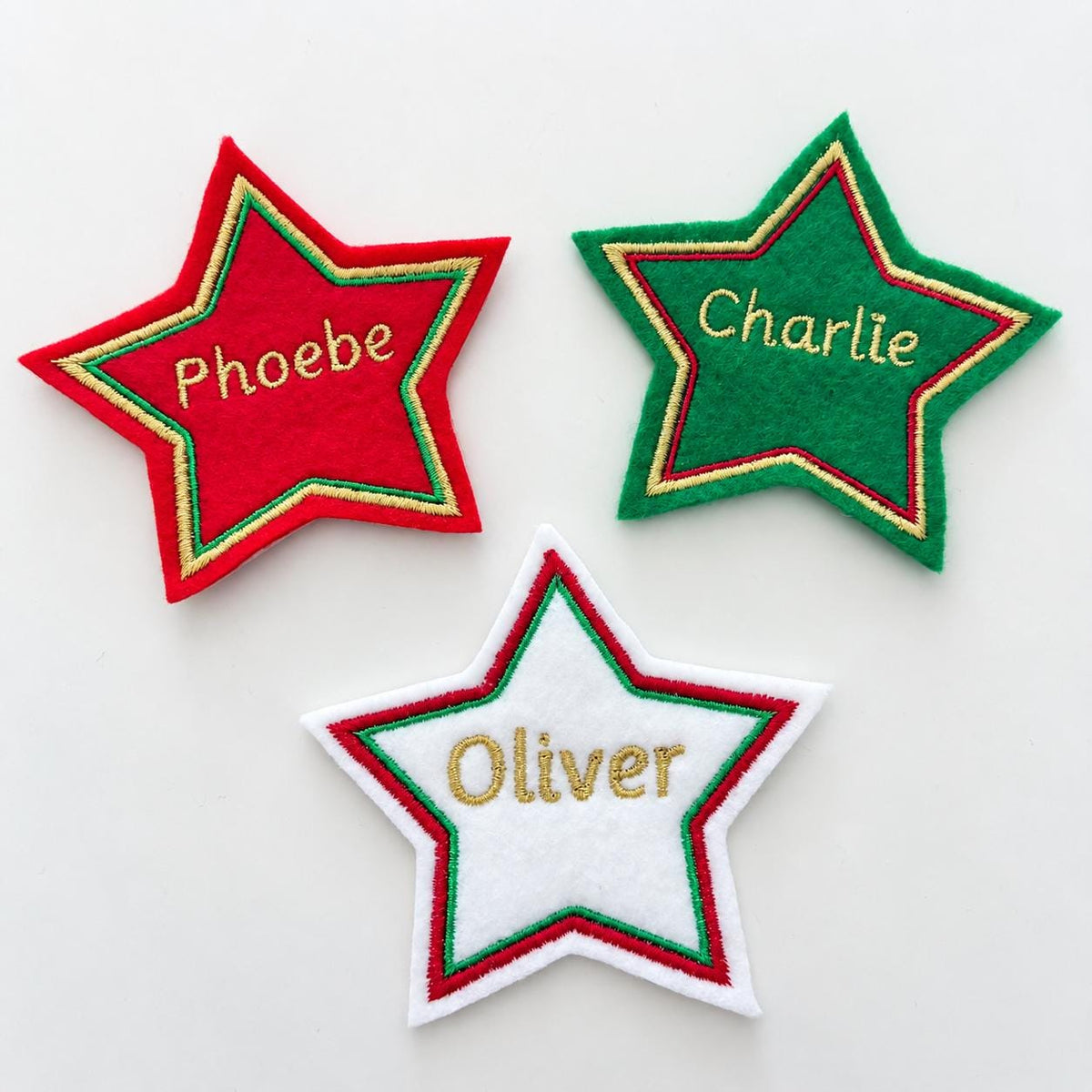 Personalised Embroidered Name Patch Kids Christmas Stocking Tags Sew & Iron On