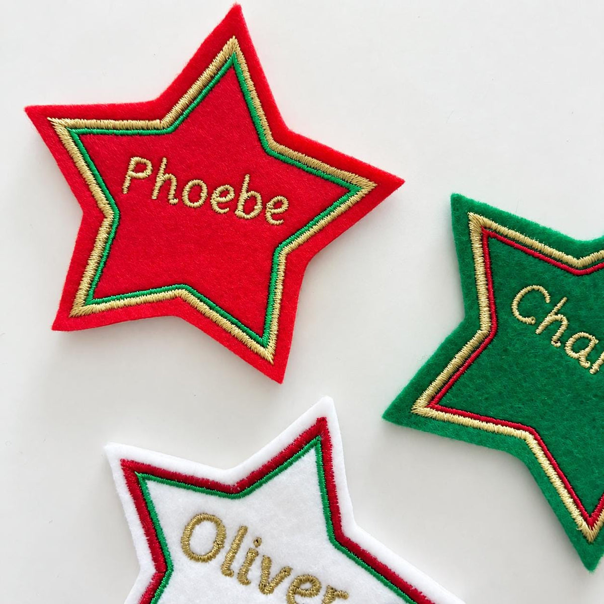 Personalised Embroidered Name Patch Kids Christmas Stocking Tags Sew & Iron On