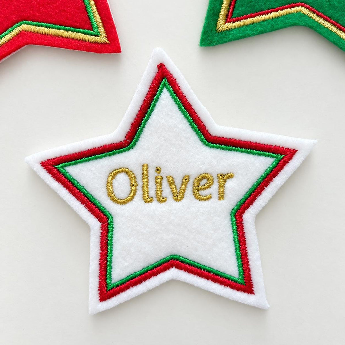 Personalised Embroidered Name Patch Kids Christmas Stocking Tags Sew & Iron On