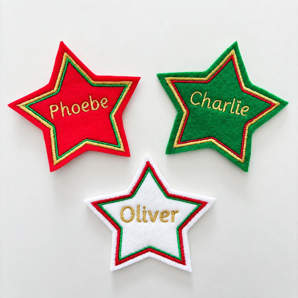 Personalised Embroidered Name Patch Kids Christmas Stocking Tags Sew & Iron On