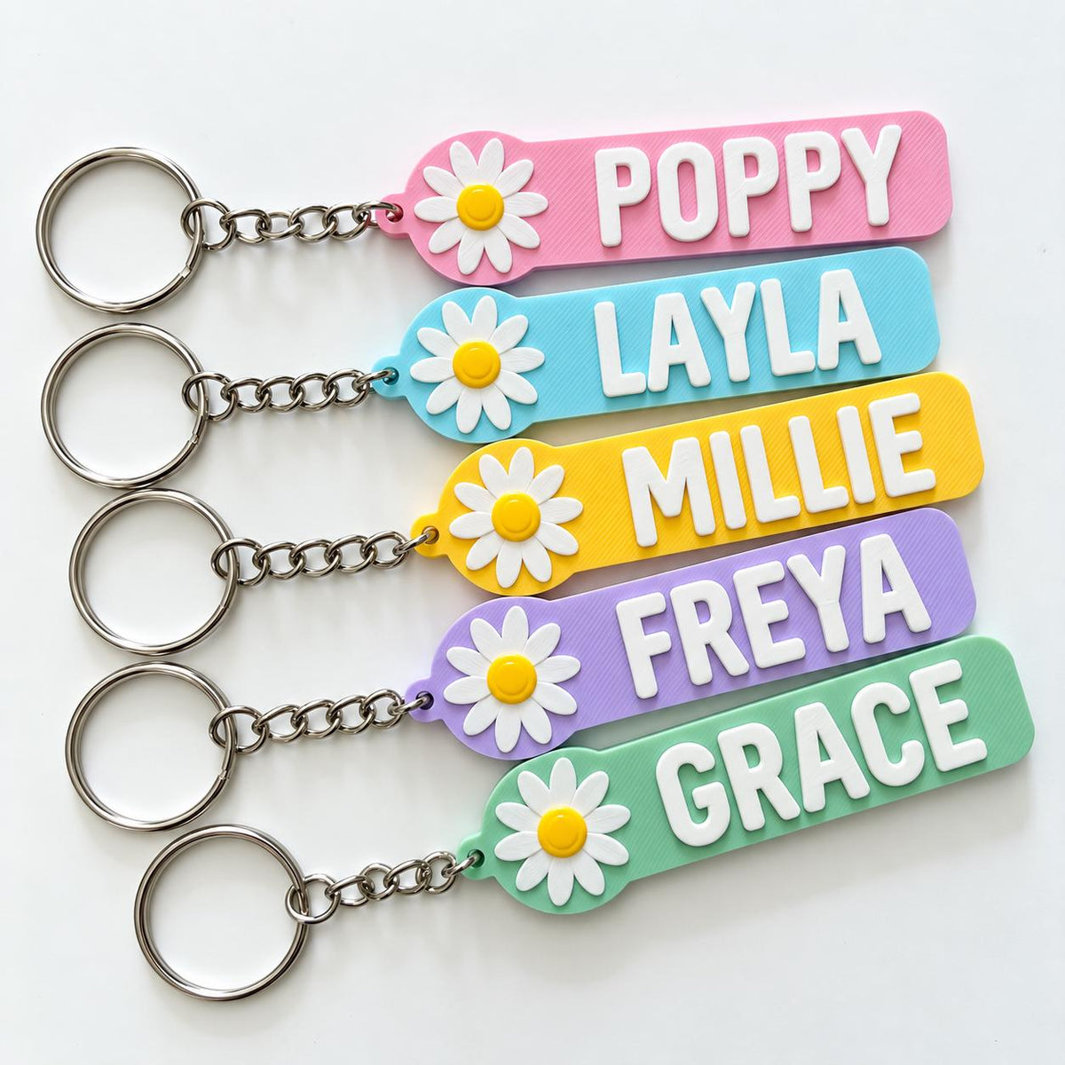 Personalised Name Flower Keyring Kids Girls Backpack Keychain Party Bag Charm