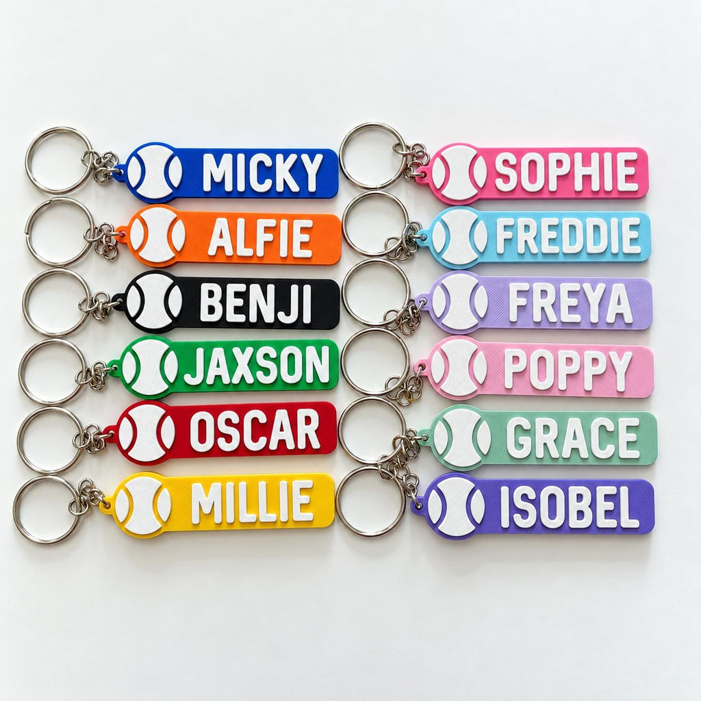 Personalised Name Tennis Ball Keyring Backpack Keychain PE Kit Club Gym Bag Gift