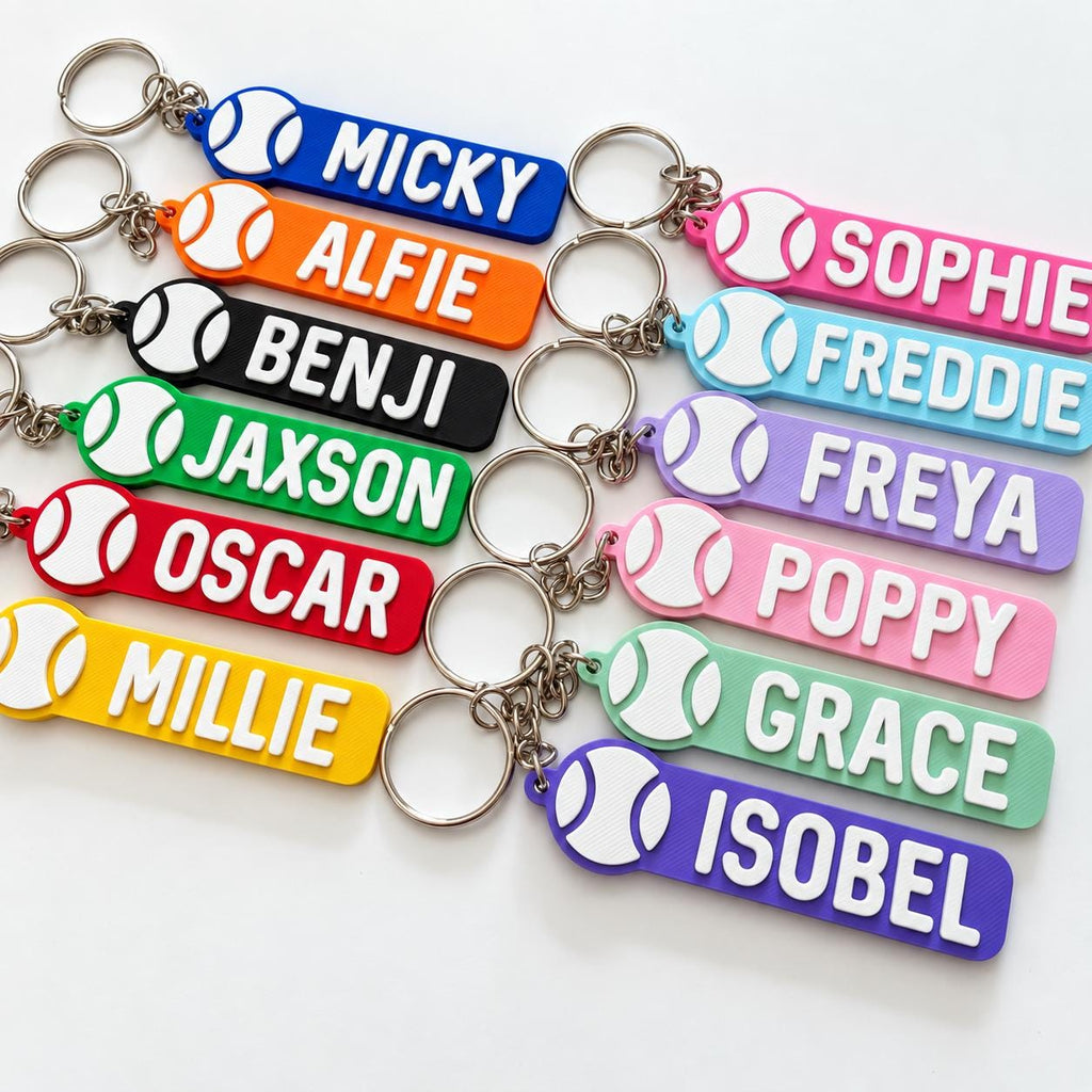 Personalised Name Tennis Ball Keyring Backpack Keychain PE Kit Club Gym Bag Gift