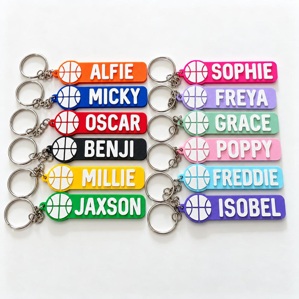 Personalised Name Basketball Keyring Kids Backpack Keychain Boys PE Kit Team Bag