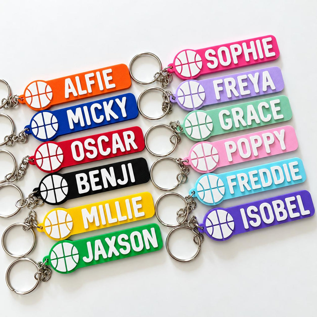 Personalised Name Basketball Keyring Kids Backpack Keychain Boys PE Kit Team Bag