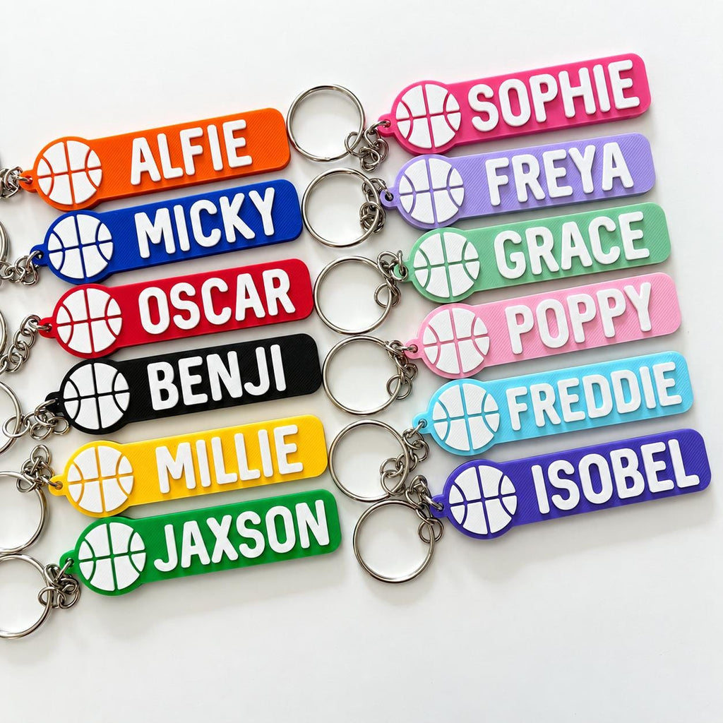 Personalised Name Basketball Keyring Kids Backpack Keychain Boys PE Kit Team Bag