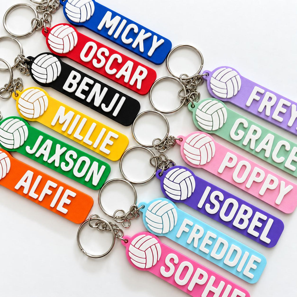 Personalised Name Volleyball Keyring Kids Backpack Keychain PE Kit Team Club Bag