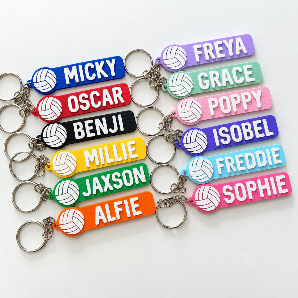 Personalised Name Volleyball Keyring Kids Backpack Keychain PE Kit Team Club Bag