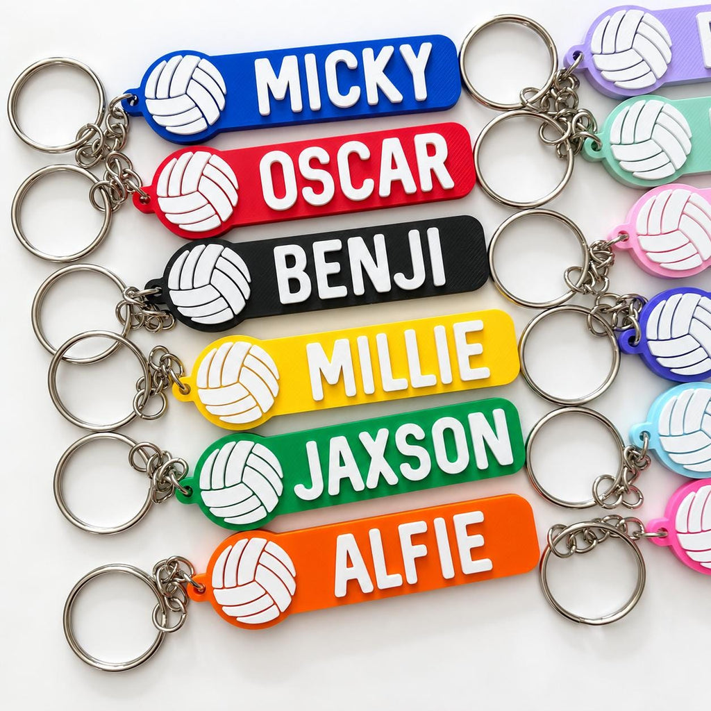 Personalised Name Volleyball Keyring Kids Backpack Keychain PE Kit Team Club Bag