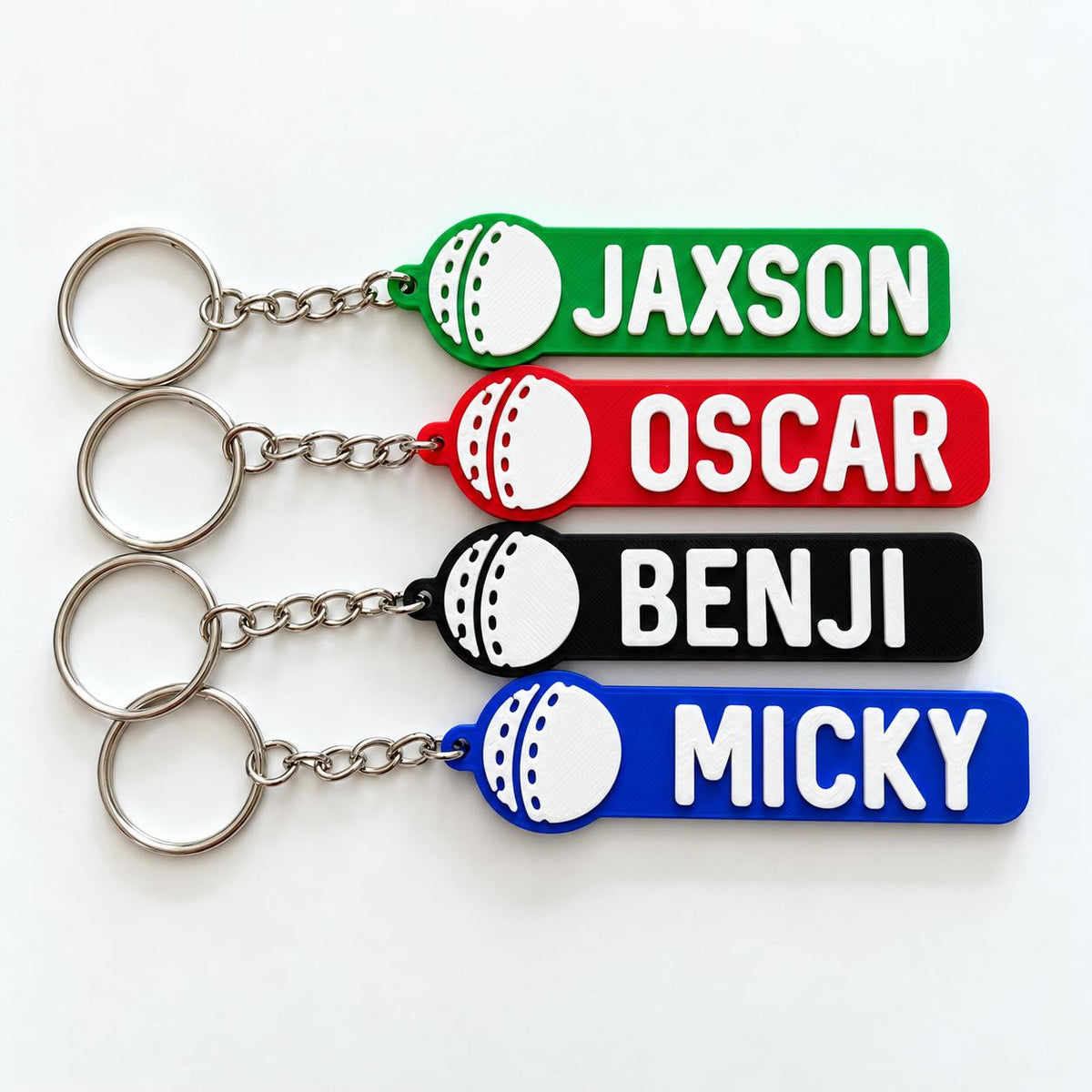 Personalised Name Cricket Ball Keyring - Backpack Keychain Club Kit Bag Dad Gift