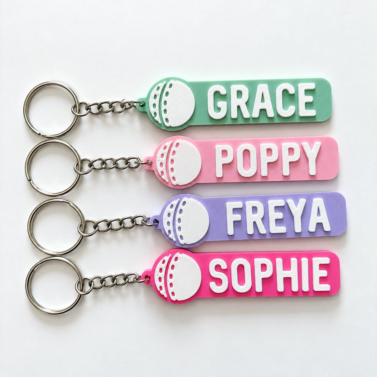 Personalised Name Cricket Ball Keyring - Backpack Keychain Club Kit Bag Dad Gift