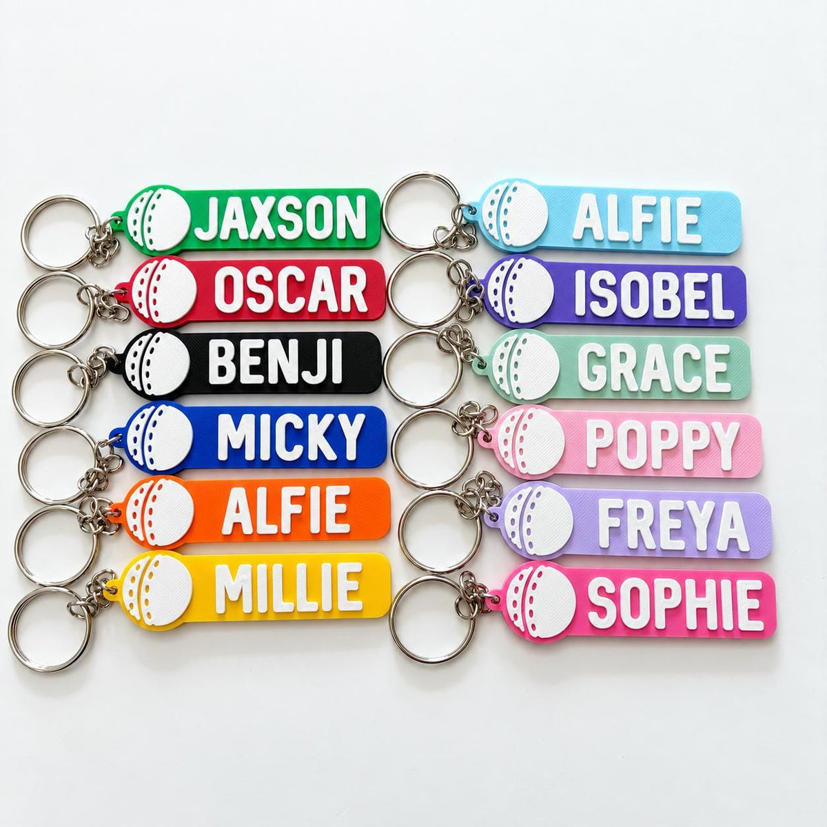 Personalised Name Cricket Ball Keyring - Backpack Keychain Club Kit Bag Dad Gift