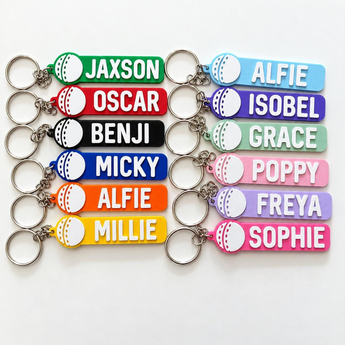 Personalised Name Cricket Ball Keyring - Backpack Keychain Club Kit Bag Dad Gift