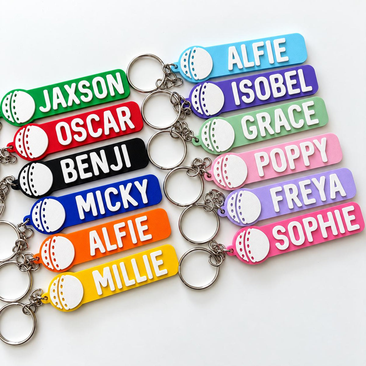 Personalised Name Cricket Ball Keyring - Backpack Keychain Club Kit Bag Dad Gift