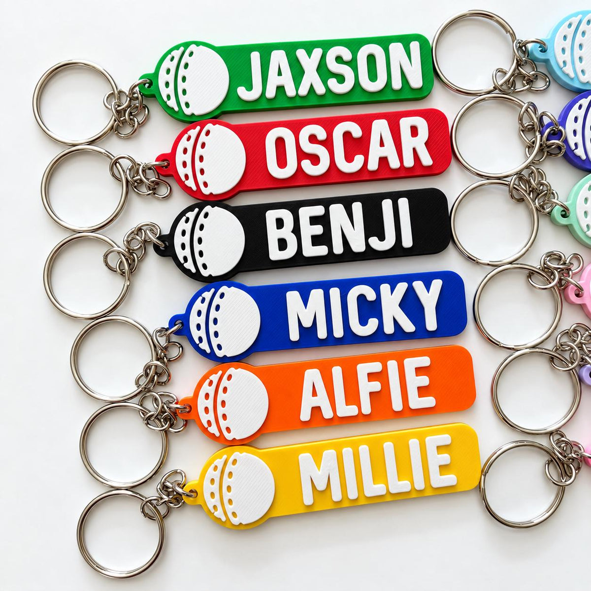 Personalised Name Cricket Ball Keyring - Backpack Keychain Club Kit Bag Dad Gift