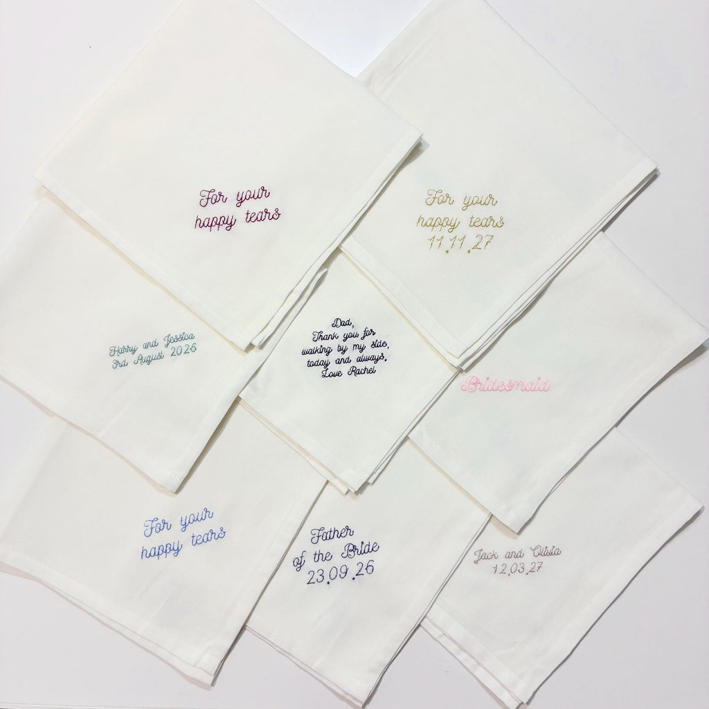 Personalised Embroidered Cotton Napkins - Custom Text Handkerchief Keepsake Gift