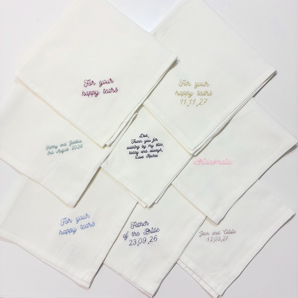 Personalised Embroidered Cotton Napkins - Custom Text Handkerchief Keepsake Gift