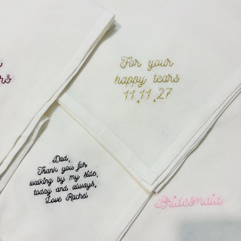 Personalised Embroidered Cotton Napkins - Custom Text Handkerchief Keepsake Gift