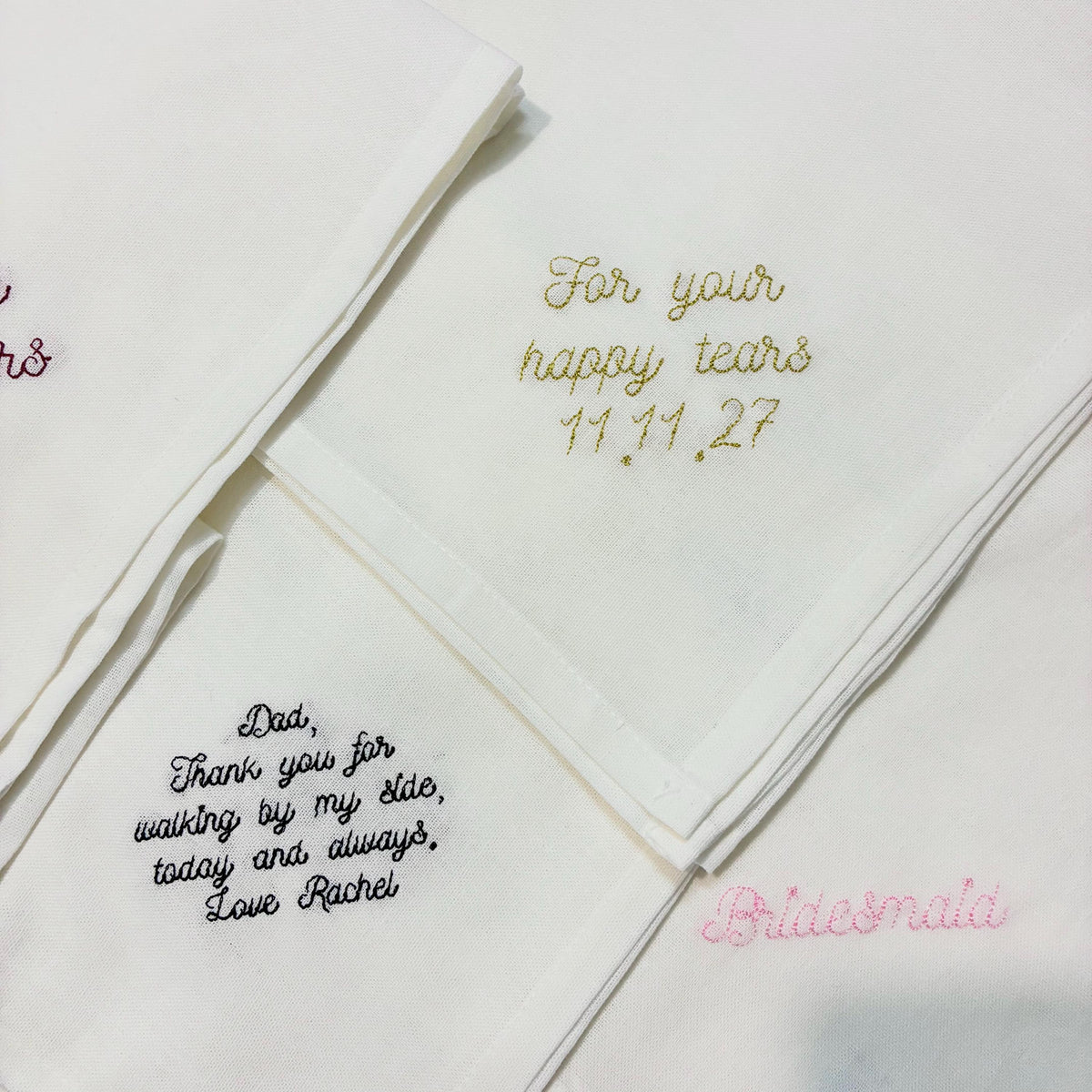 Personalised Embroidered Cotton Napkins - Custom Text Handkerchief Keepsake Gift