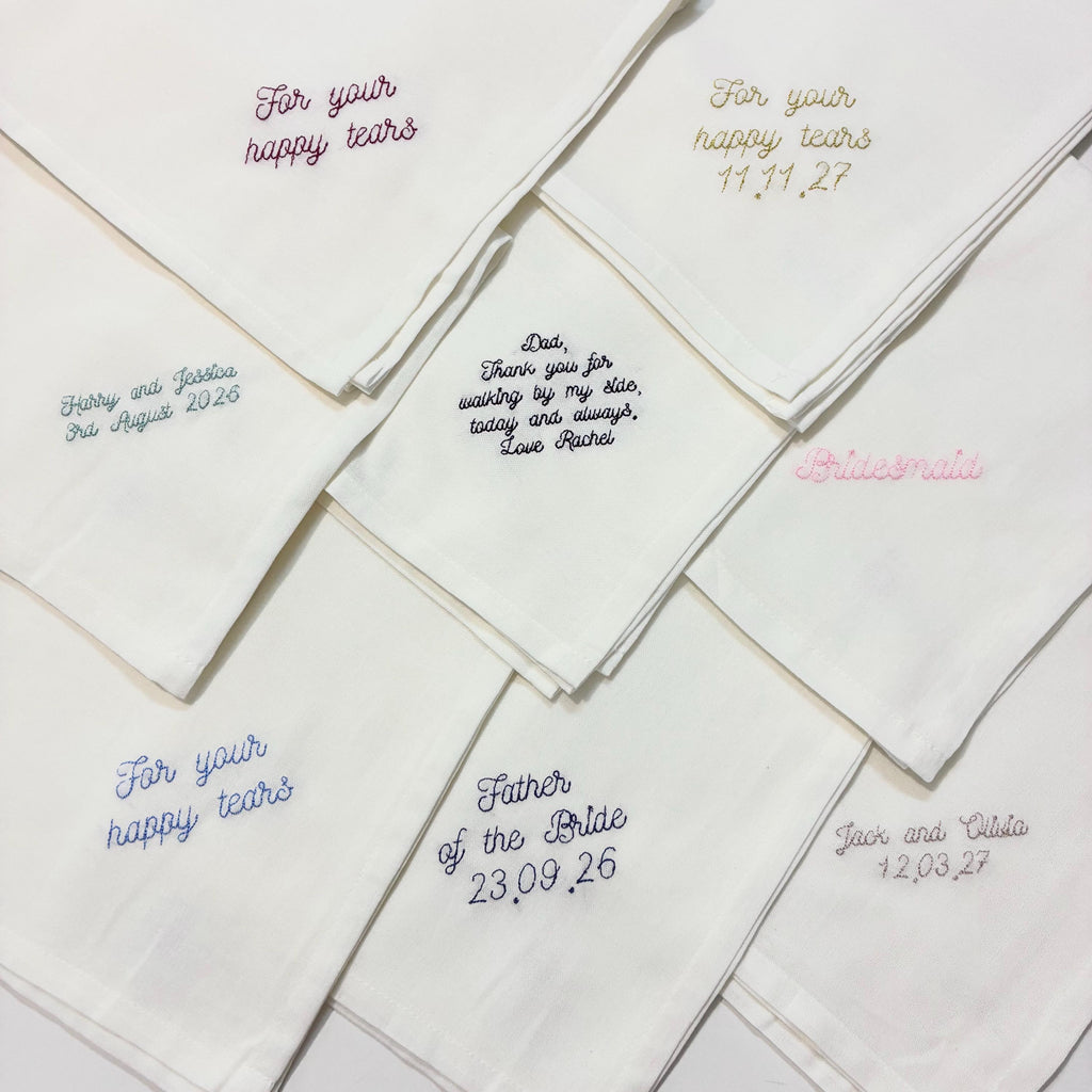 Personalised Embroidered Cotton Napkins - Custom Text Handkerchief Keepsake Gift